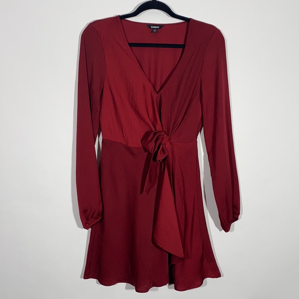 Express - Deep Red Tie Skater Dress - Small